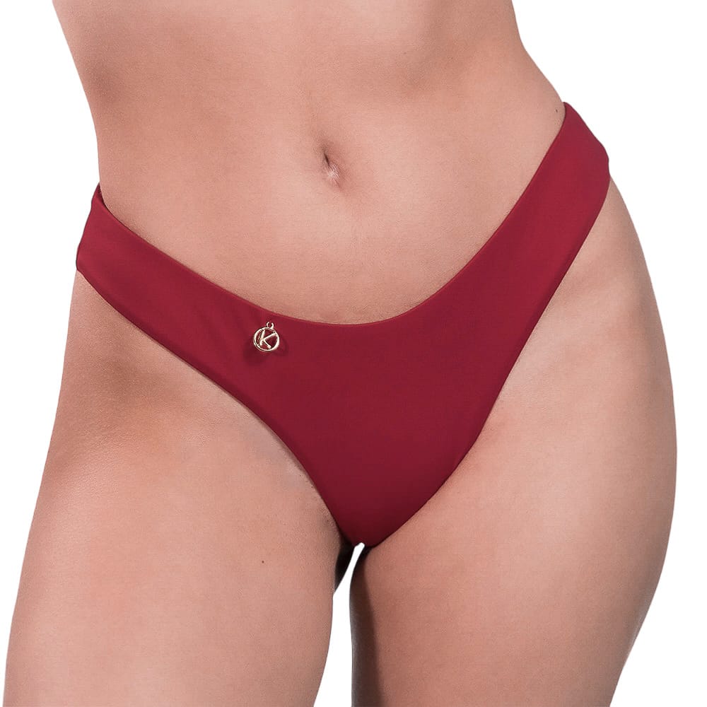 Tanga Isa Vermelho Carmim | Biquíni Liso |  Semi Fio Ripple | Dupla Face | Reversível