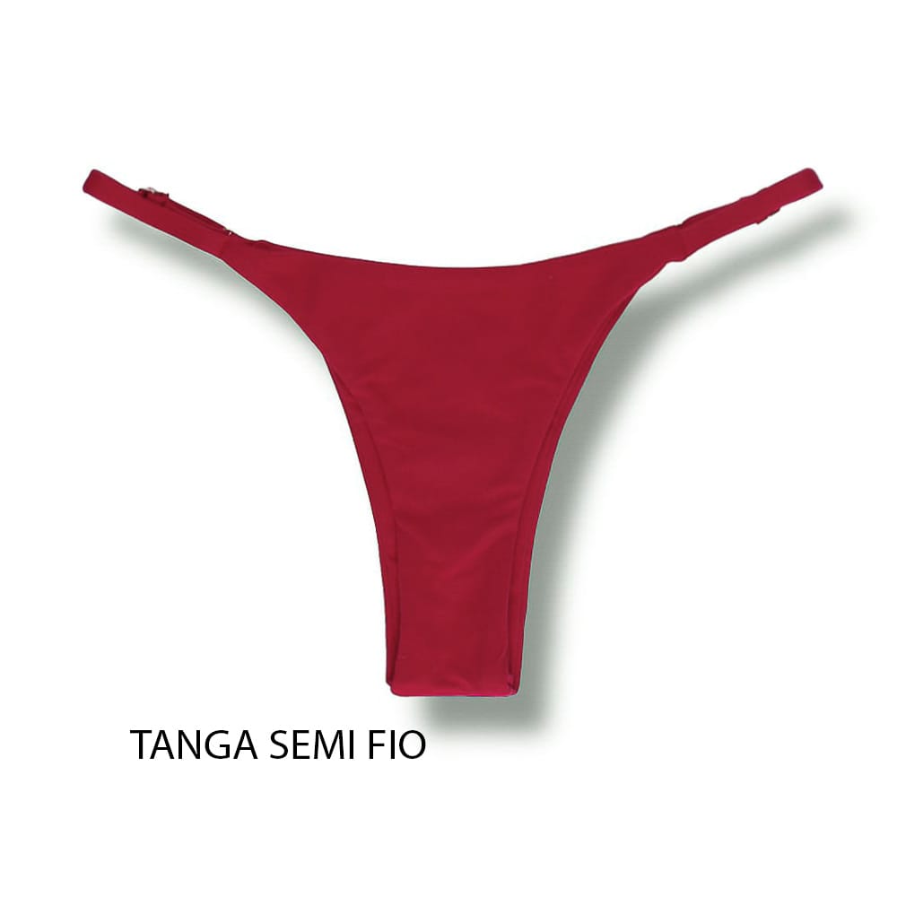 Tanga Mia Vermelho Carmim | Biquíni Cor Lisa | Semi Fio | Tira Fina Regulável | Marquinha de Fita