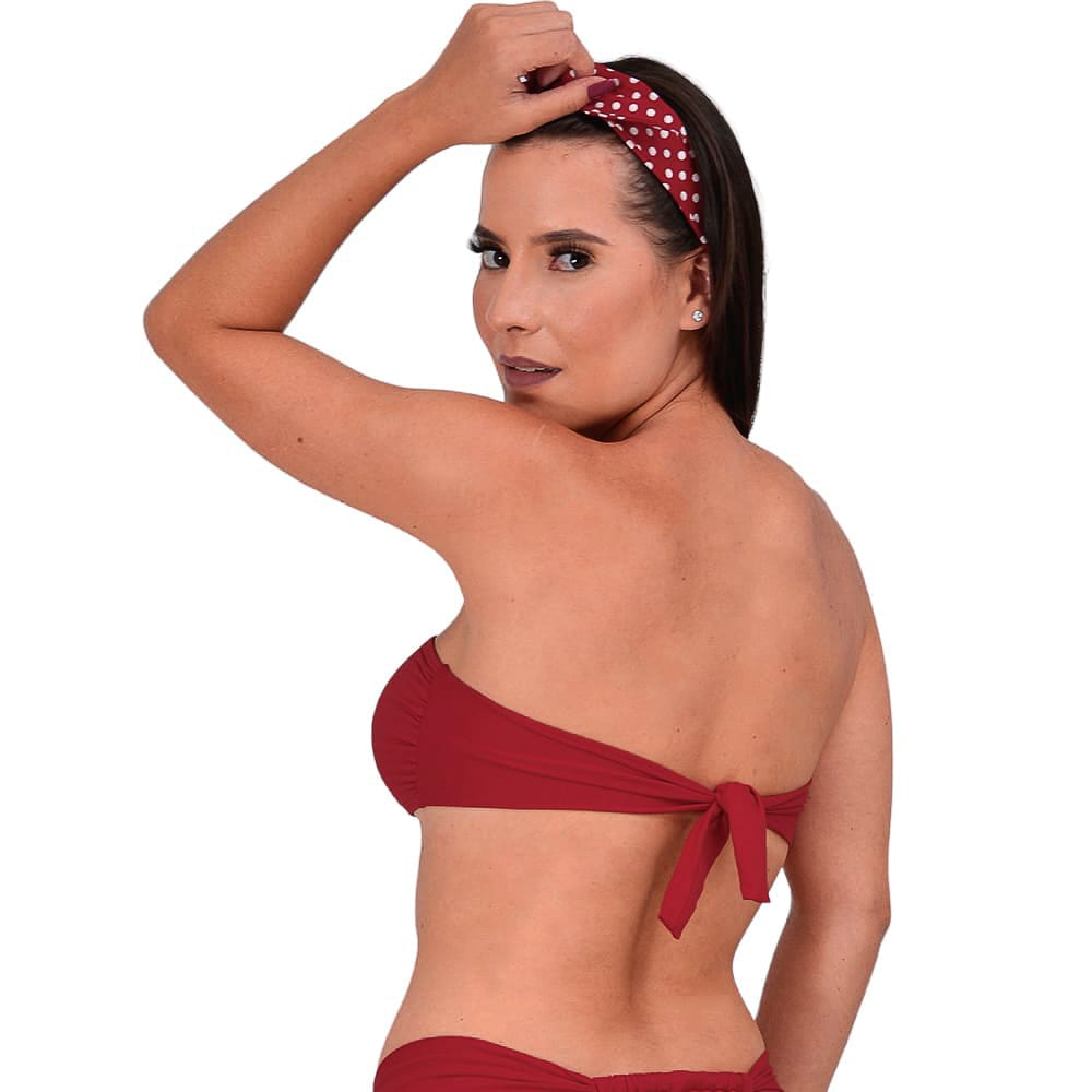 Top Faixa Vermelho Carmim I Tomara que Caia de Amarrar nas Costas | Biquíni Liso | Forrado | Sem Bojo