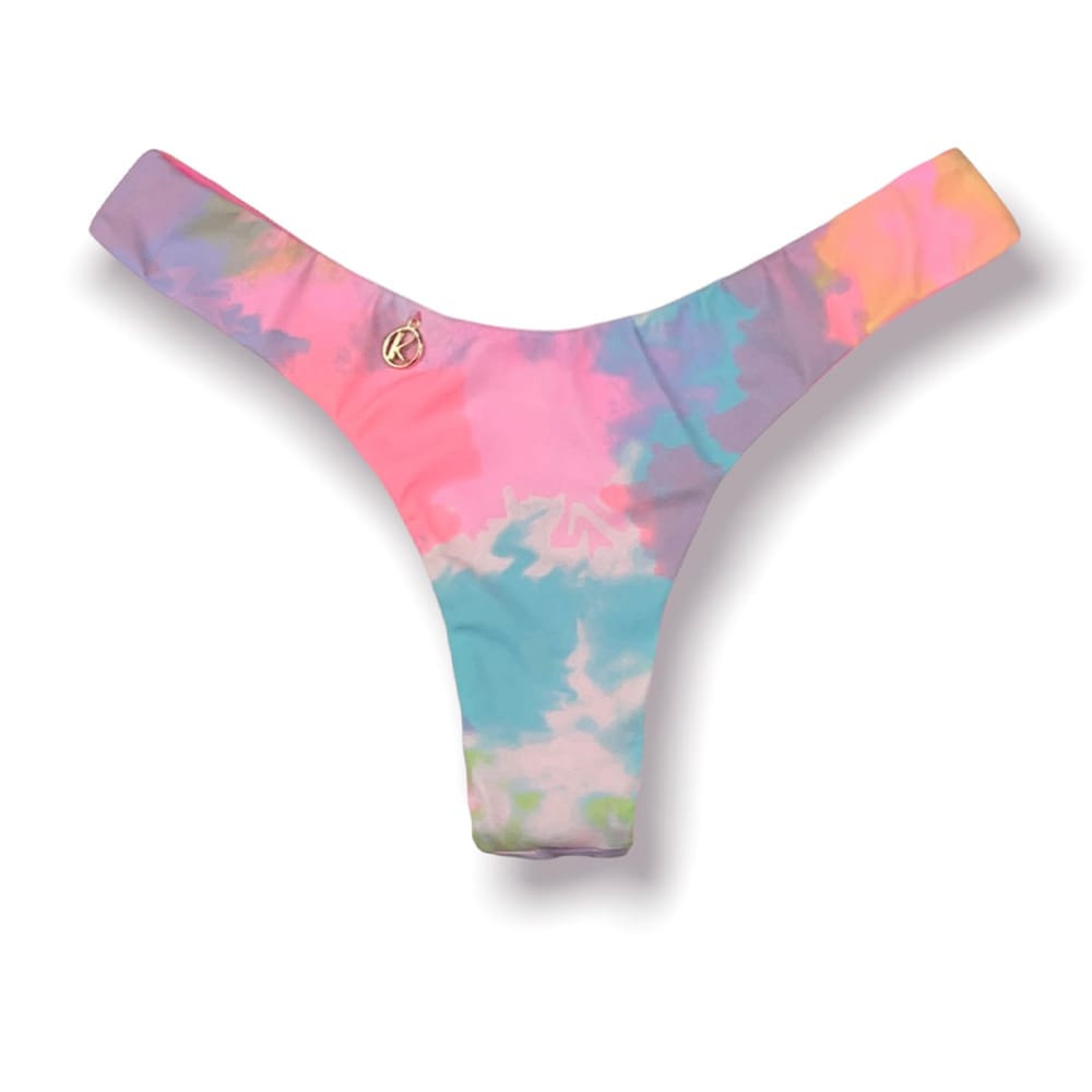 Tanga Eva Tie Dye | Biquíni Estampado Semi Fio Asa Delta | Aviador | Dupla Face Rosa Iogurte | Reversível