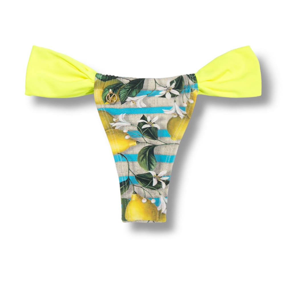 Tanga Gali Limão Siciliano | Biquini Estampado | Fio Dental | Cortininha Regulável | Detalhe Amarelo Neon