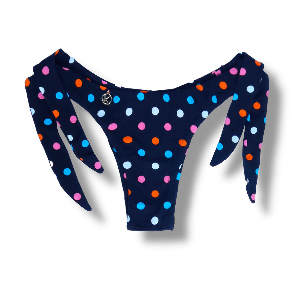 Tanga Mora Poá Colorê | Biquíni Estampado |  Fio Duplo | Amarração Lateral Larga |Detalhe Interno Laranja