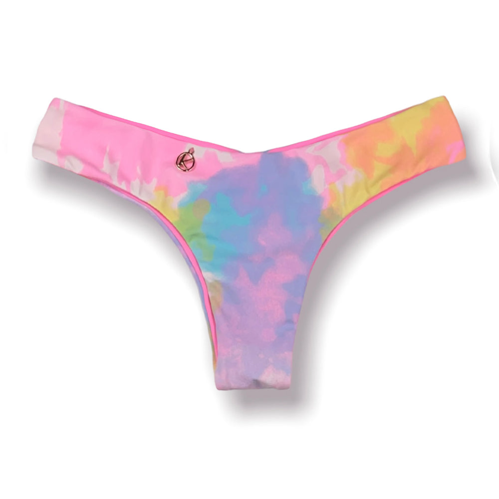 Tanga Isa Tie Dye | Biquíni Estampado | Tanga Semi Fio |  Ripple | Levanta Bumbum | Dupla Face Rosa Iogurte | Reversível