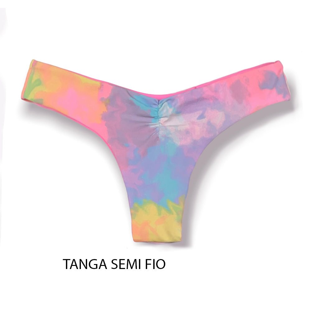 Tanga Isa Tie Dye | Biquíni Estampado | Tanga Semi Fio |  Ripple | Levanta Bumbum | Dupla Face Rosa Iogurte | Reversível