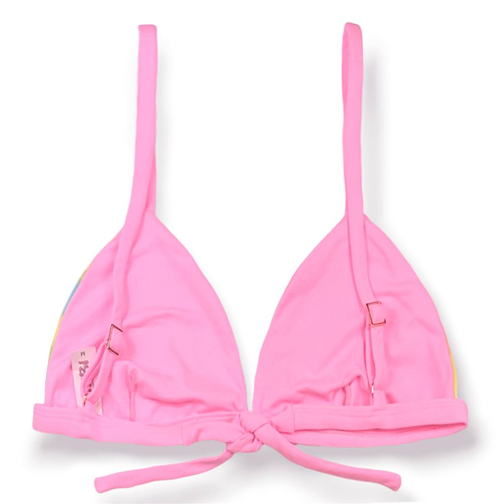 Top Jade Tie Dye | Cortininha Triângulo Fixo | Estilo Sutiã com Amarração nas Costas | Alças com Regulagem | Biquíni Estampado | Detalhe Rosa Iogurte