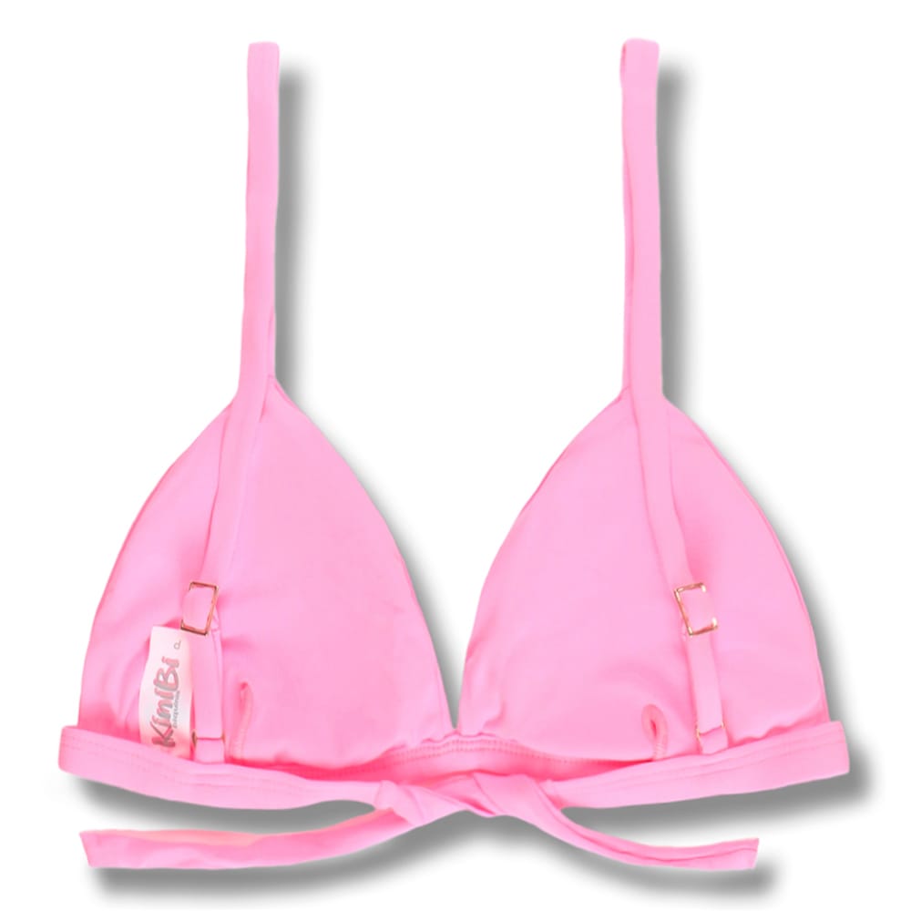 Top Jade Rosa Iogurte | Cortininha Triängulo Fixo | Estilo Sutiã com Amarração nas Costas | Alças com Regulagem