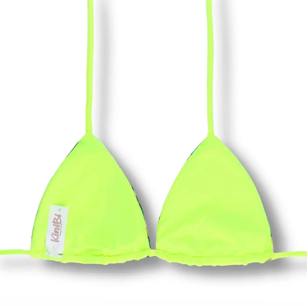 Top Lua Limão Siciliano | Cortininha com Bojo | Dupla Face Amarelo Neon | Reversível | Amarração nas Costas e Pescoço | Biquíni Estampado