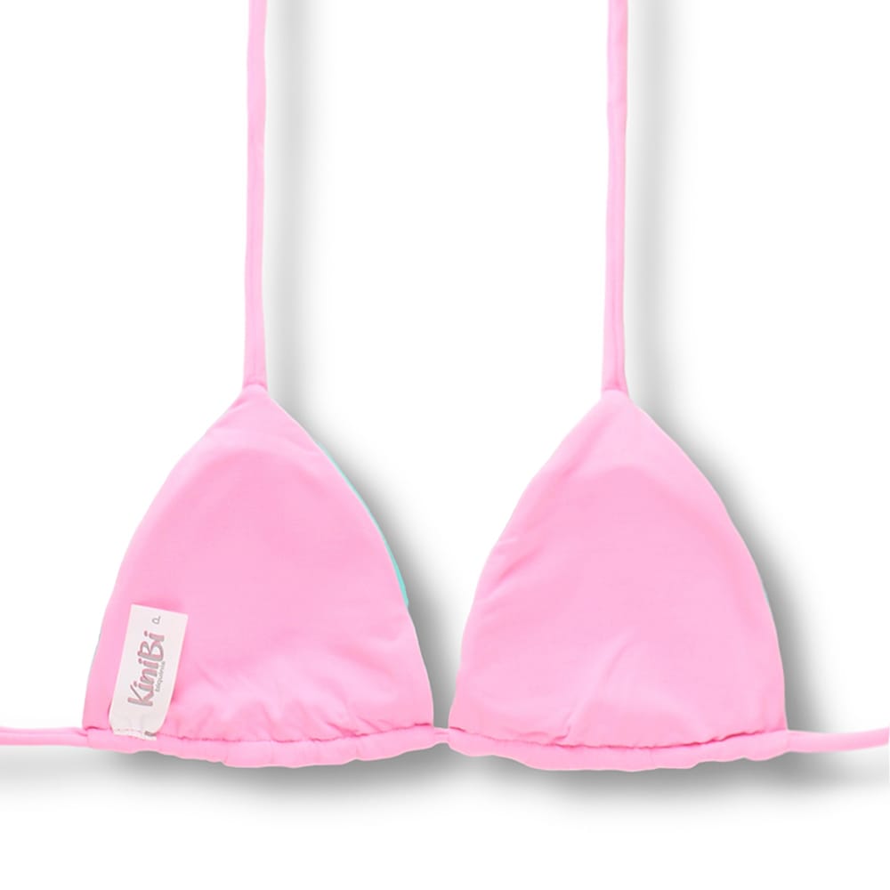 Top Lua Bicolor Verde Mint | Cortininha com Bojo | Dupla Face Rosa Iogurte | Reversível | Amarração nas Costas e Pescoço | Biquíni Liso