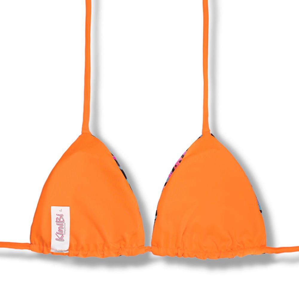 Top Lua Animal Print Mescla | Cortininha com Bojo | Dupla Face Laranja | Reversível | Amarração nas Costas e Pescoço | Biquíni Oncinha