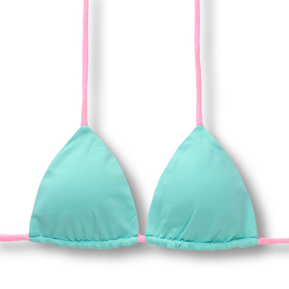 Top Lua Bicolor Verde Mint | Cortininha com Bojo | Dupla Face Rosa Iogurte | Reversível | Amarração nas Costas e Pescoço | Biquíni Liso