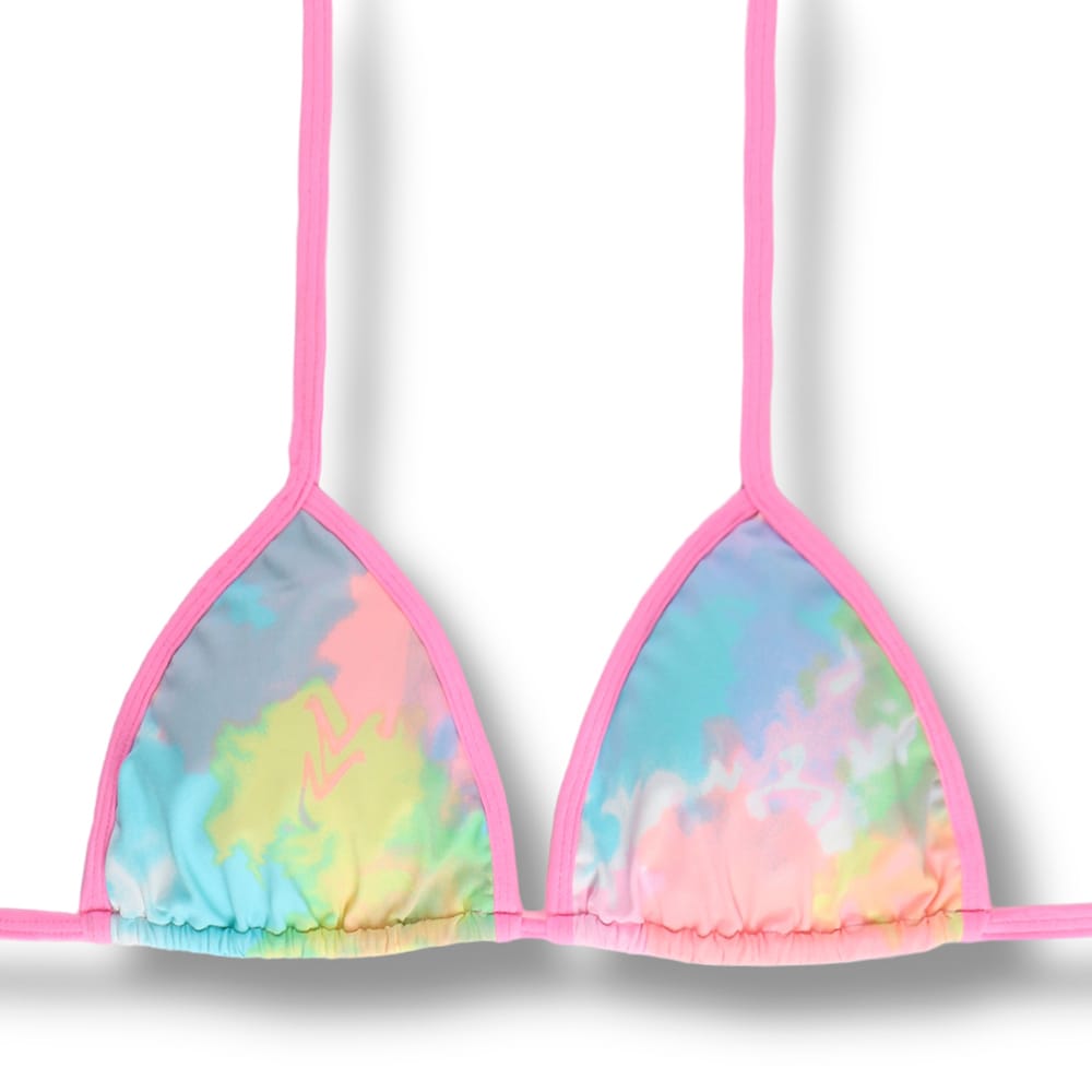 Top Mara Tie Dye | Detalhes Rosa Iogurte | Cortina com viés | Amarração nas Costas e Pescoço