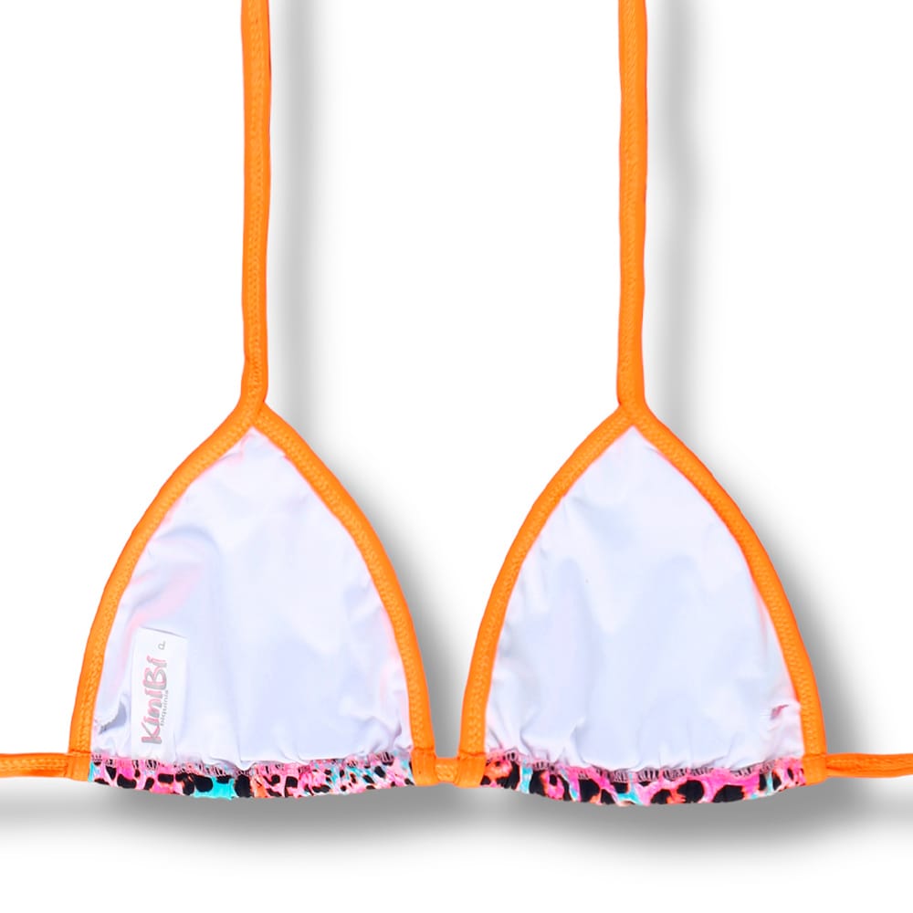 Top Mara Animal Print Mescla com Laranja | Detalhes laranja neon | Cortina com viés | Amarração nas Costas e Pescoço