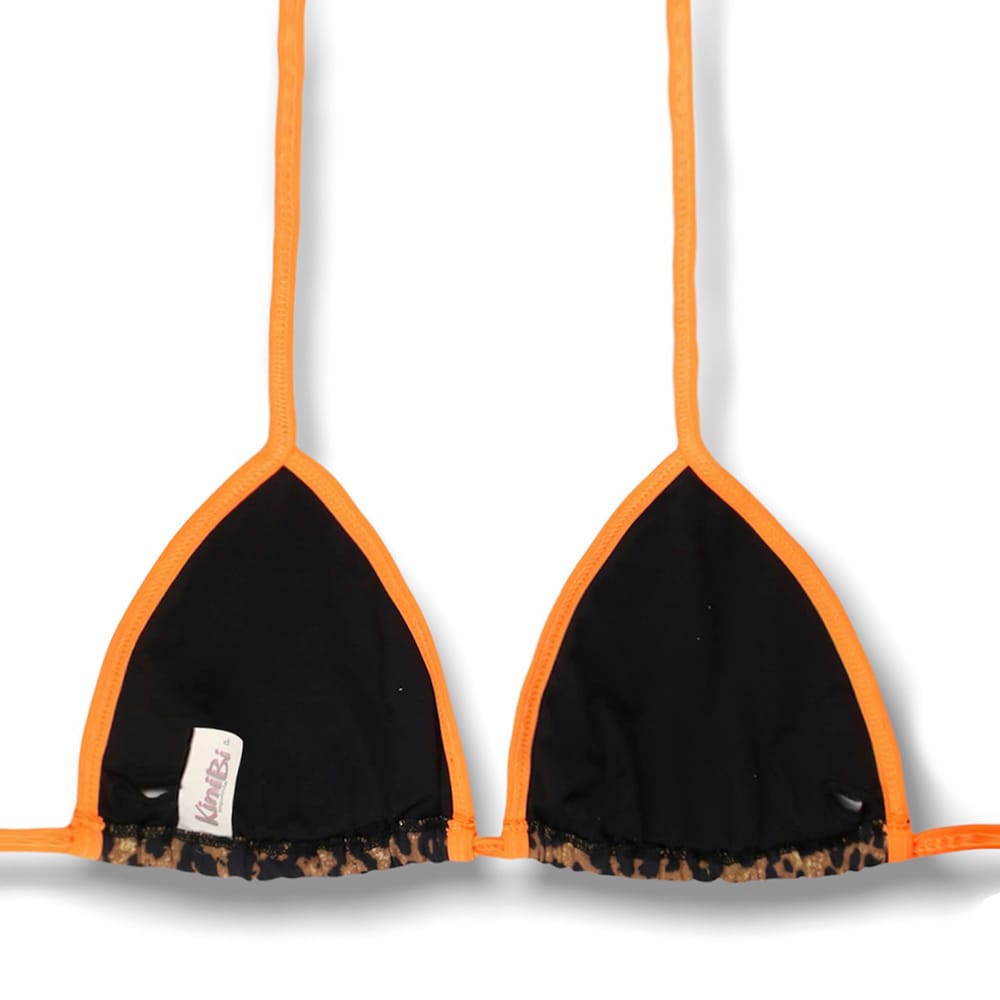 Top Mara Animal Print | Detalhes Laranja Neon | Cortina com viés | Amarração nas Costas e Pescoço