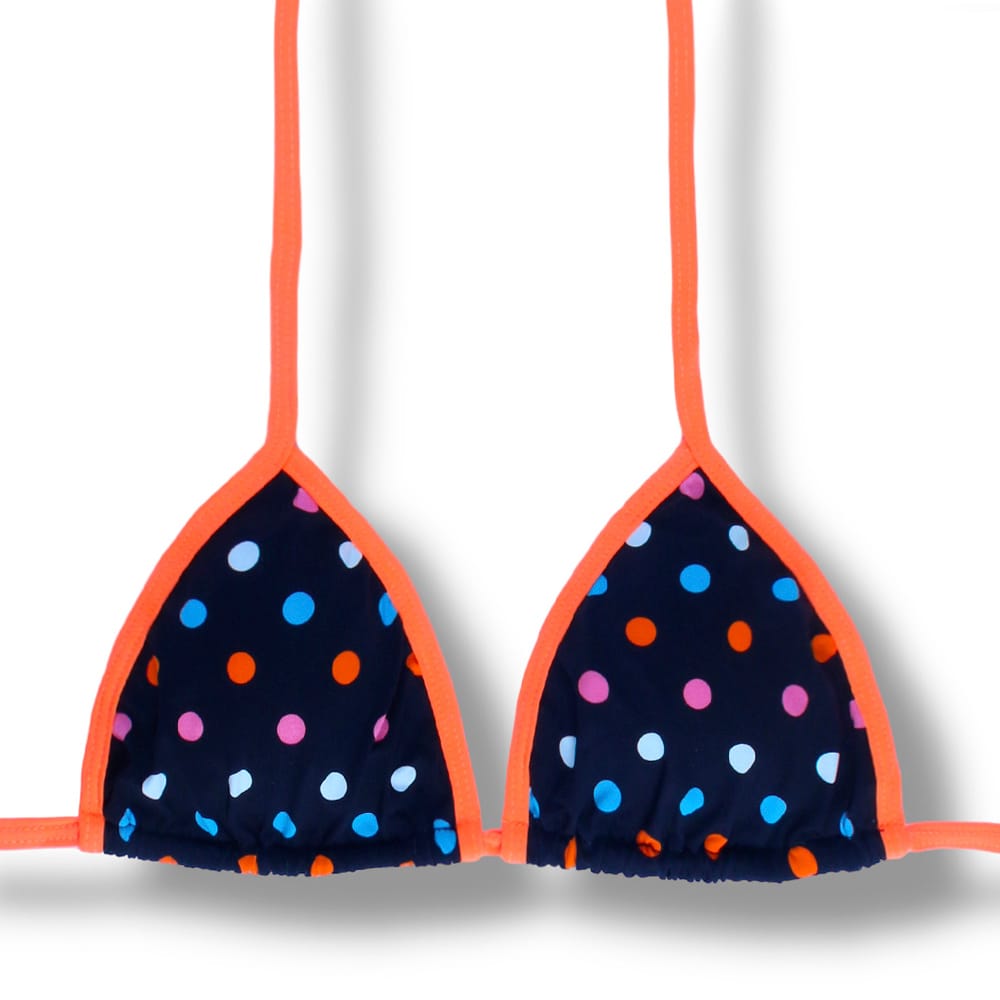 Top Mara Poá Colorê | Detalhes Laranja neon | Cortina com viés | Amarração nas Costas e Pescoço