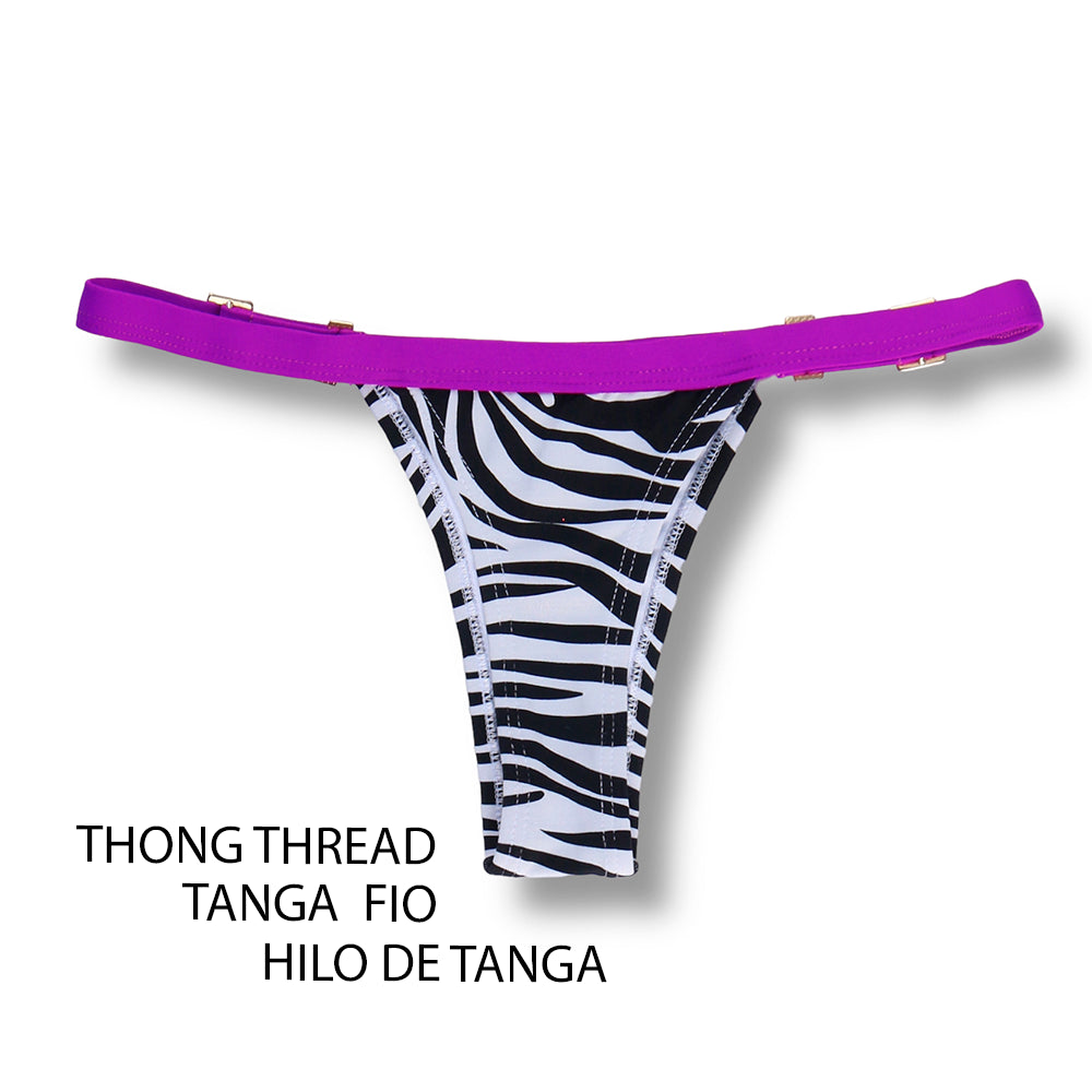 Tanga Fany Zebra | Edição Limitada | Biquíni Estampado Semi Fio Marquinha de Fita | Regulável | Detalhe na cor Uva