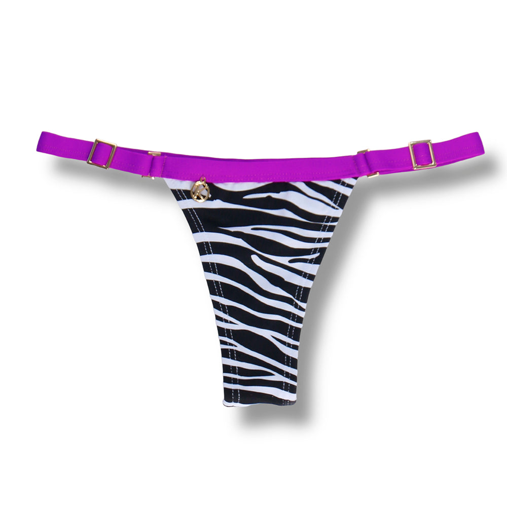 Tanga Fany Zebra | Edição Limitada | Biquíni Estampado Semi Fio Marquinha de Fita | Regulável | Detalhe na cor Uva