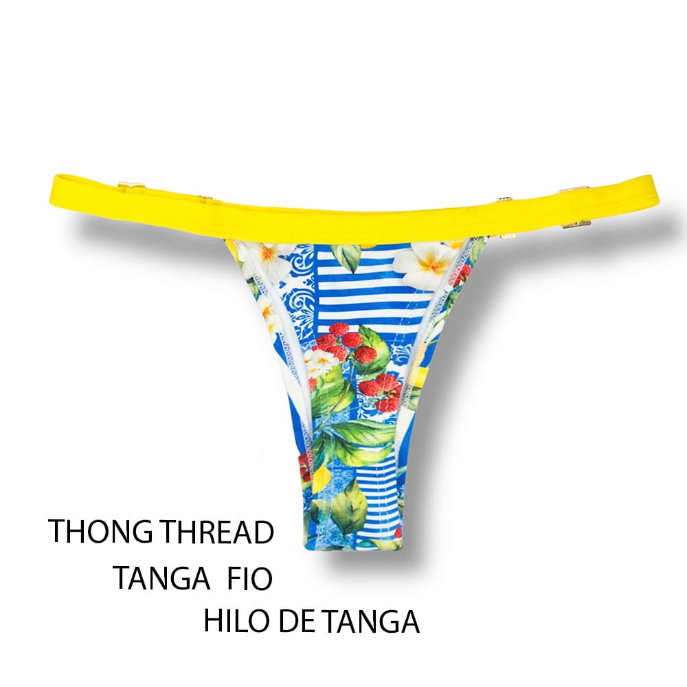 CONJUNTO DE BIQUÍNI FLORAL E FRUTAS | TOP MARA + TANGA FANY