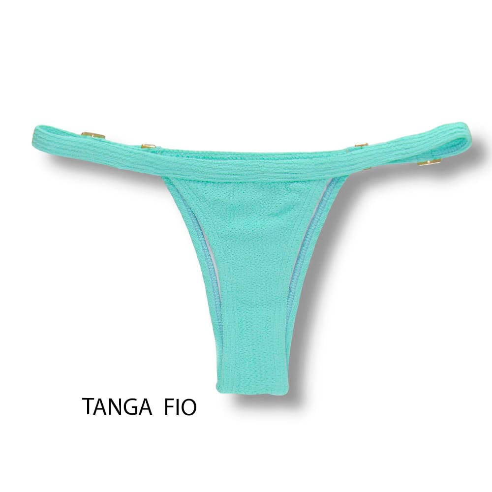 Conjunto de Biquíni Menta | Top Mara + Tanga Fany | Top cortininha com Abertura para Bojo | Tanga Fita que deixa marca de bronze linda | Tecido Texturizado Plissê