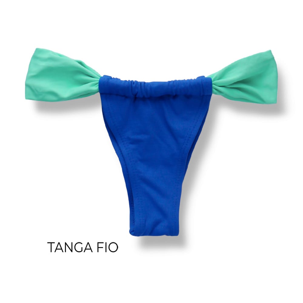 Conjunto de Biquini Bicolor Azul Cobalto e Verde Mint | Top Faixa + Tanga Gali | Tanga Cortininha lateral com a opção de deixar mais larga | Top Faixa com amarração nas costas