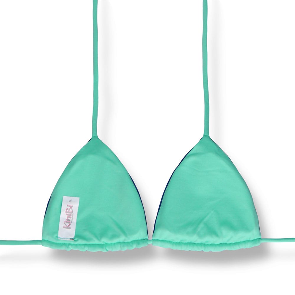 Conjunto de biquíni Bicolor Azul Cobalto e Verde Mint | Top Lua + Tanga Mia | Top dupla face com bojo embutido | Tanga semi fio com regulador na lateral