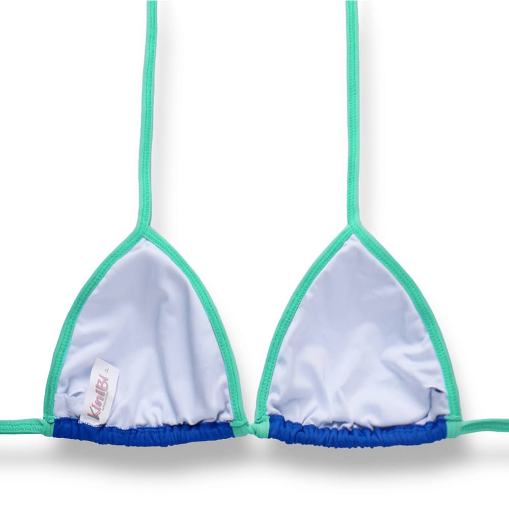 Conjunto de Biquíni Bicolor Azul Cobalto e Verde Mint | Top Mara + Tanga Fany | Top Cortininha com Abertura para Bojo  | Tanga Fita