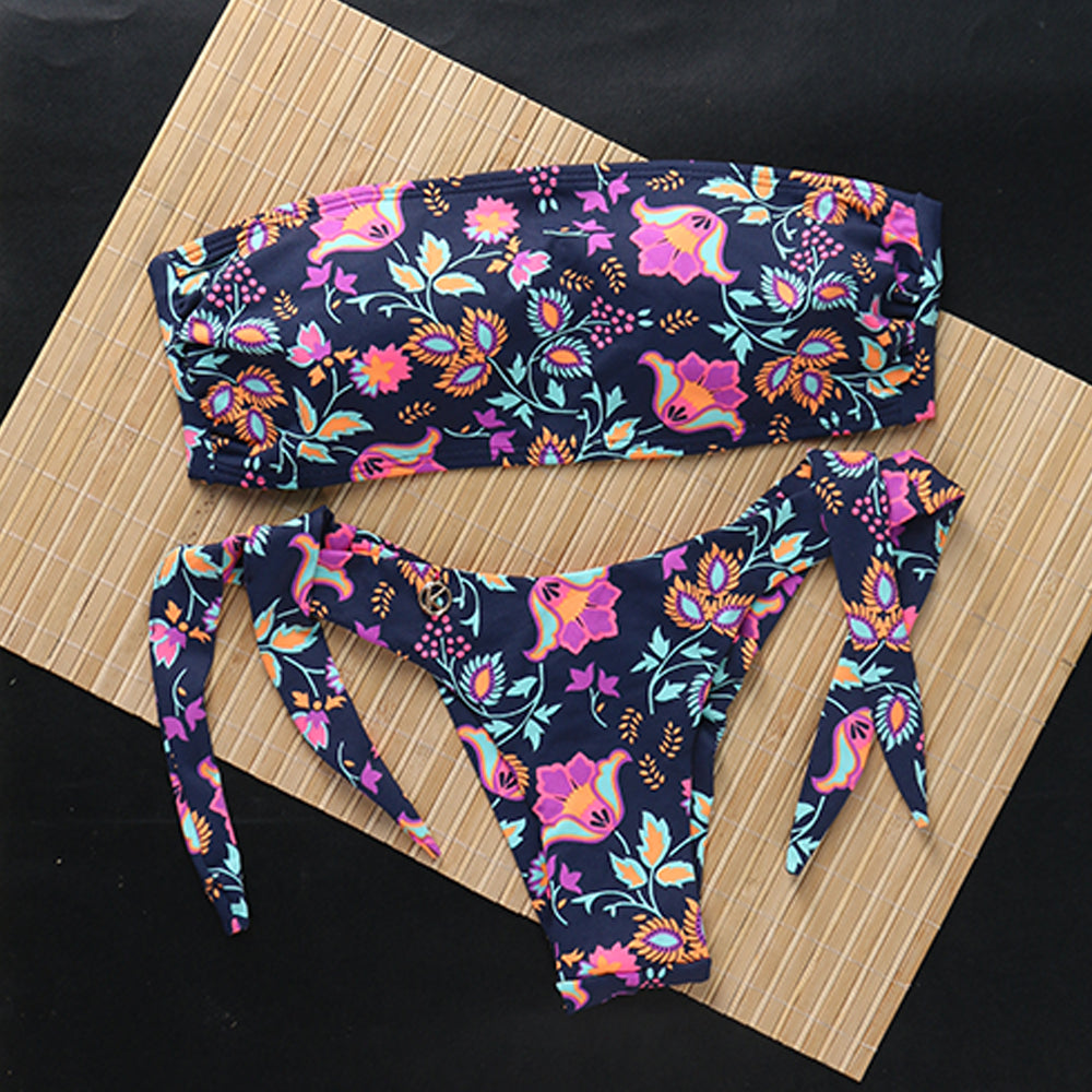 Conjunto de Biquini Estampado Bosque | Top Faixa + Tanga Mora