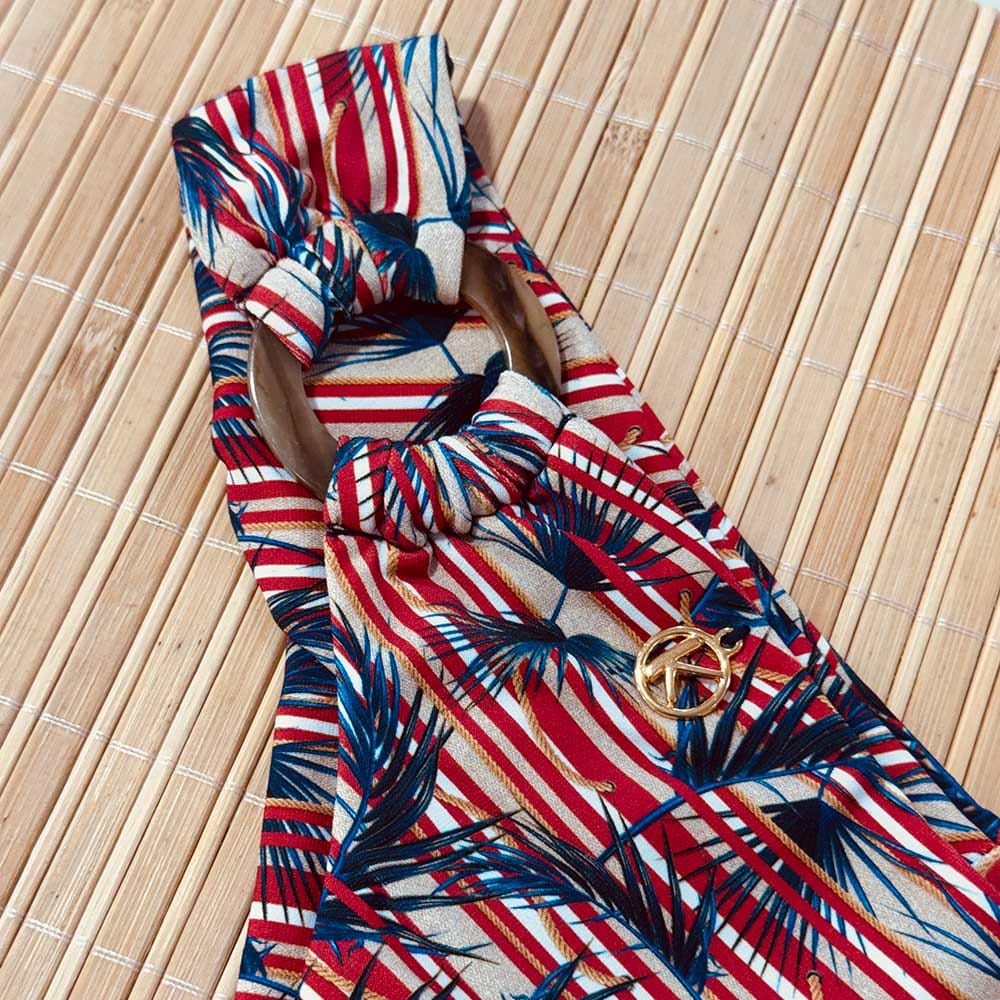 Tanga Priz Folhagem Retrô | Tecido Estampado | Argola
