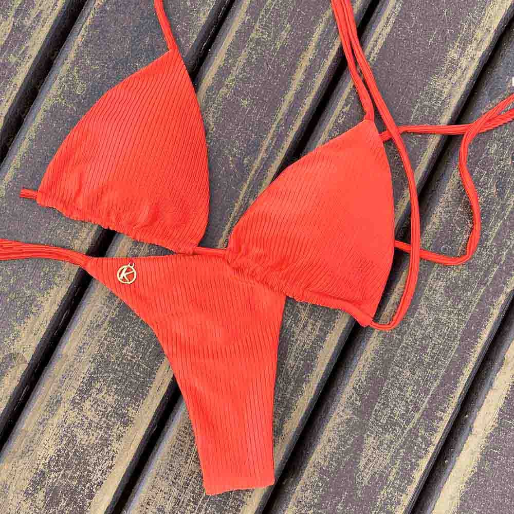 Conjunto de Biquíni Rubi | Top Lua + Tanga Cora | Top Dupla Face com Bojo | Tanga Fio Dental com amarração lateral dupla face