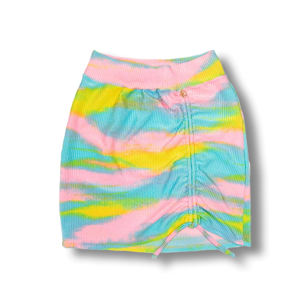 Saia Colissê Prisma | Gringa | Saída de Praia | Mini Saia Tie Dye | Tecido Texturizado Semibrilho | Tamanho Único