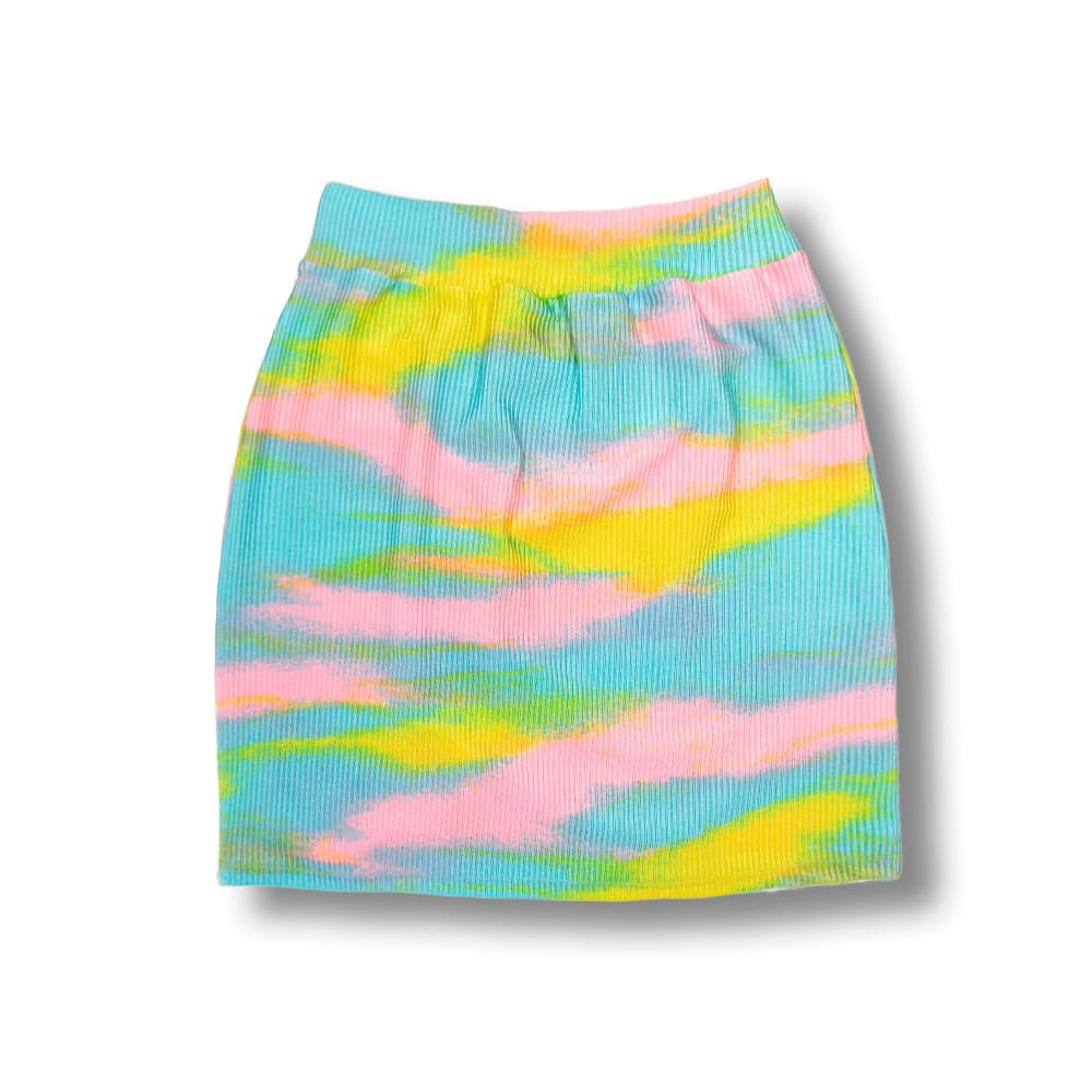 Saia Colissê Prisma | Gringa | Saída de Praia | Mini Saia Tie Dye | Tecido Texturizado Semibrilho | Tamanho Único