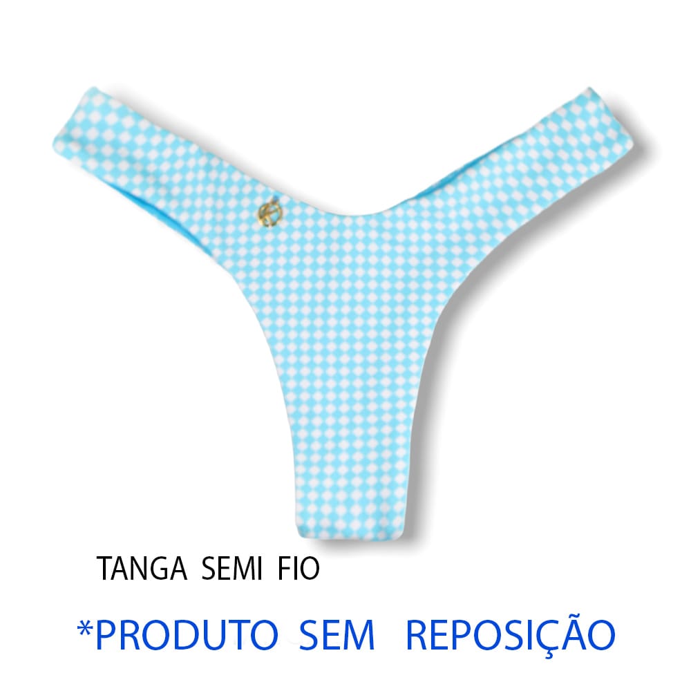 Tanga Eva Vichy | Biquíni Xadrez Azul e Branco | Semi Fio Asa Delta | Aviador | Dupla Face Azul | Reversível