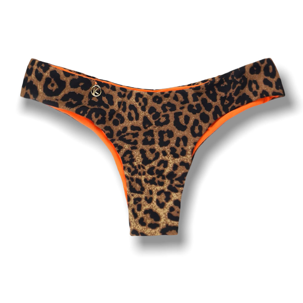 Tanga Isa Animal Print | Biquíni Estampado | Tanga Semi Fio |  Ripple | Levanta Bumbum | Dupla Face Laranja | Reversível | Oncinha