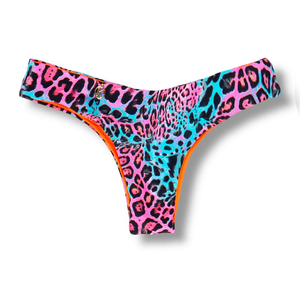 Tanga Isa Animal Print Mescla | Biquíni Estampado | Tanga Semi Fio |  Ripple | Levanta Bumbum | Dupla Face Laranja | Reversível | Oncinha