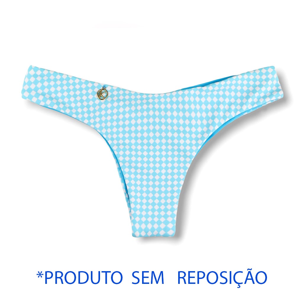 Tanga Isa Vichy | Biquíni Xadrez Azul e Branco | Semi Fio Ripple | Levanta Bumbum | Dupla Face Azul | Reversível