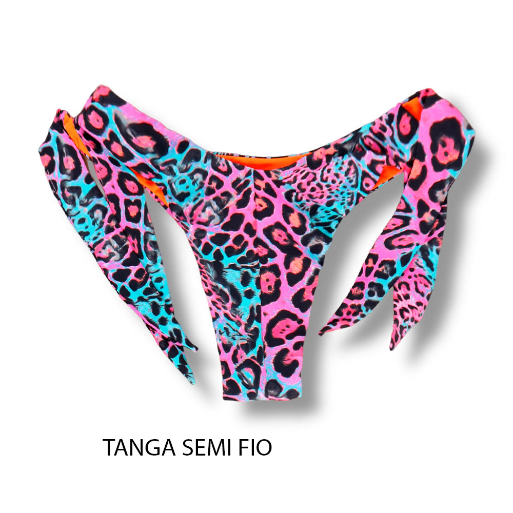 Conjunto de Biquini Animal Print Mescla | Top Faixa + Tanga Mora | Tanga Com Amarração Lateral e Modelagem Levanta Bumbum | Top Faixa com amarração nas costas