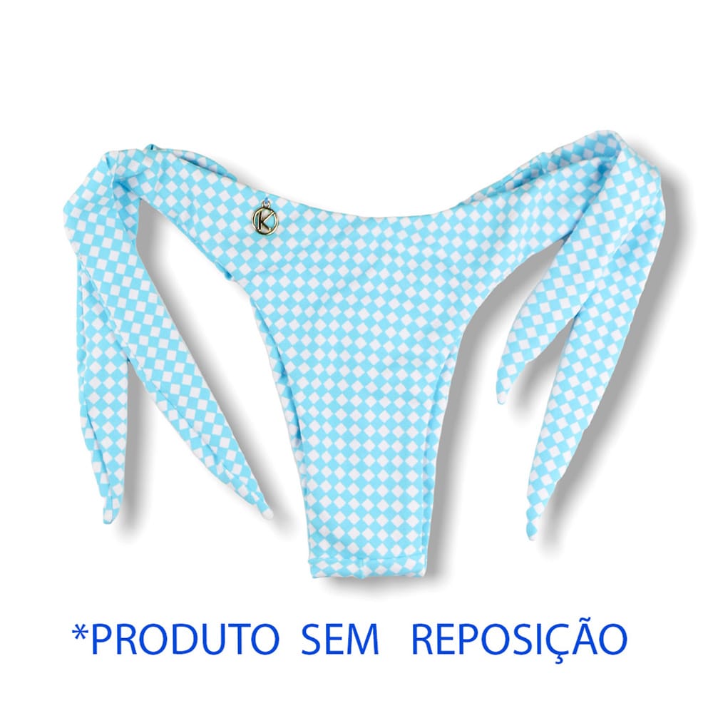 Tanga Mora Vichy  | Biquíni Xadrez Azul e Branco Fio Duplo | Empina Bumbum | Amarração Lateral Larga | Detalhe Interno Azul