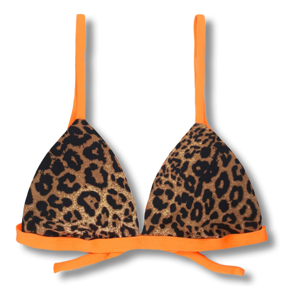 Conjunto de biquíni Animal Print com a combinação Laranja | Top Jade + Tanga Gali | Tanga cortininha lateral com a opção de deixar mais larga | top Jade regulador na alça abertura para bojo