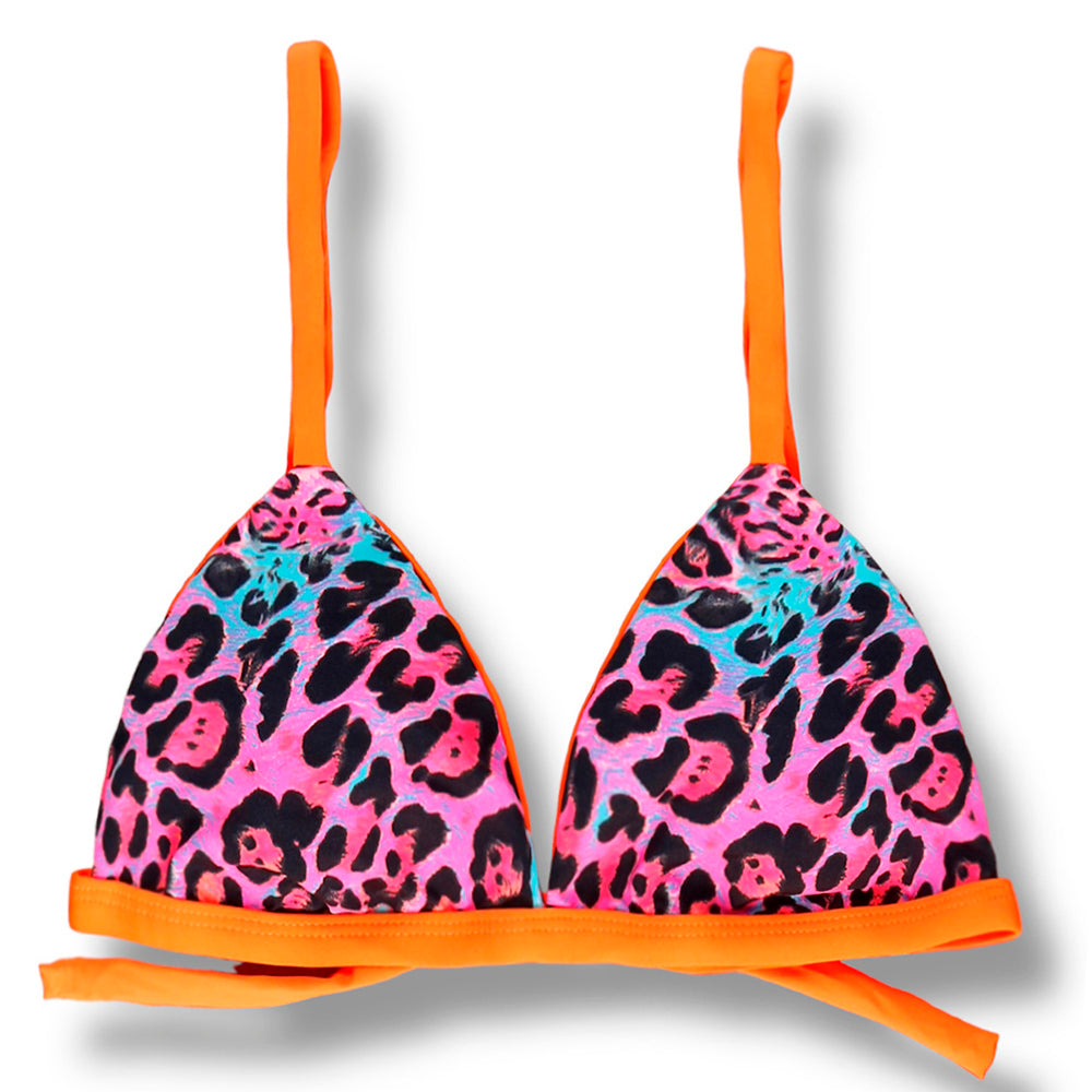 Conjunto de biquíni Animal Print Mescla com a combinação laranja |Top Jade + Tanga Eva | Tanga Asa Delta dupla face, duas tanga em um | Top Jade alça com regulador abertura para bojo