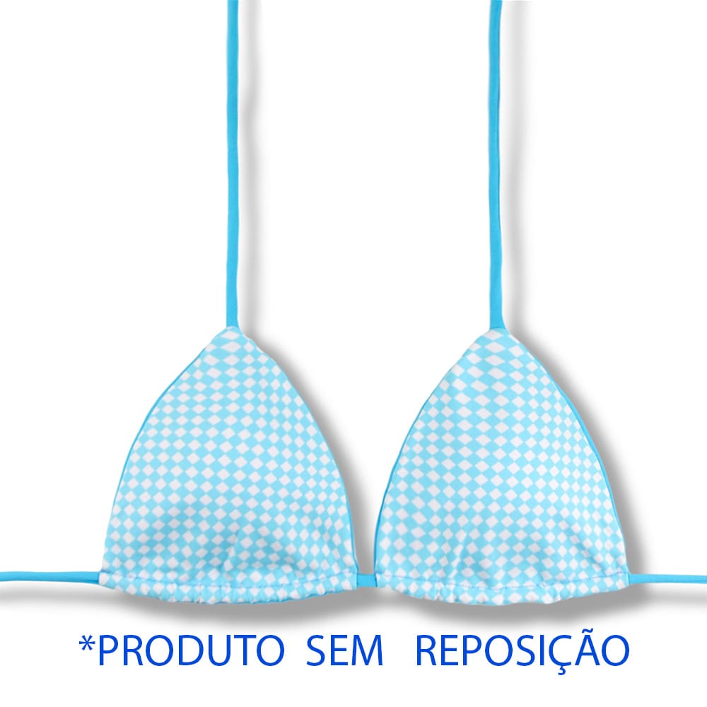 Top Lua Vichy | Cortininha com Bojo | Dupla Face Azul | Reversível | Amarração nas Costas e Pescoço | Biquíni Xadrez Azul e Branco