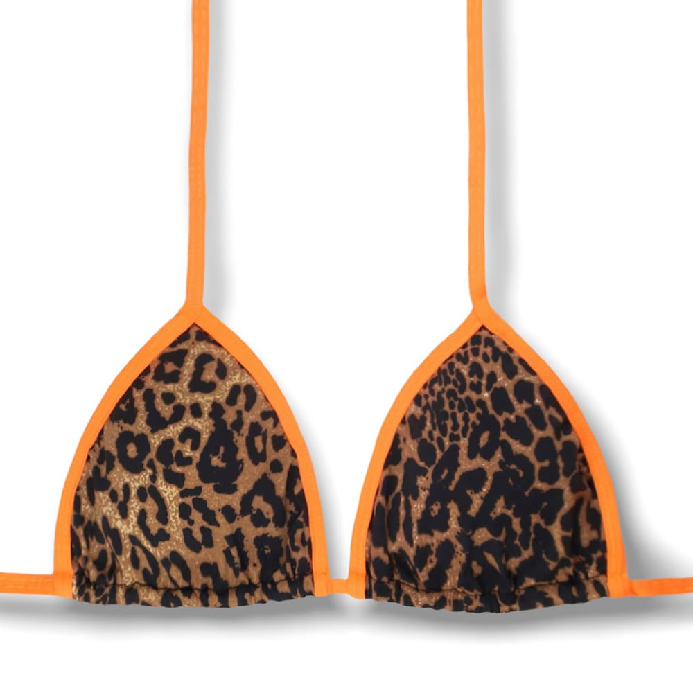 Top Mara Animal Print | Detalhes Laranja Neon | Cortina com viés | Amarração nas Costas e Pescoço