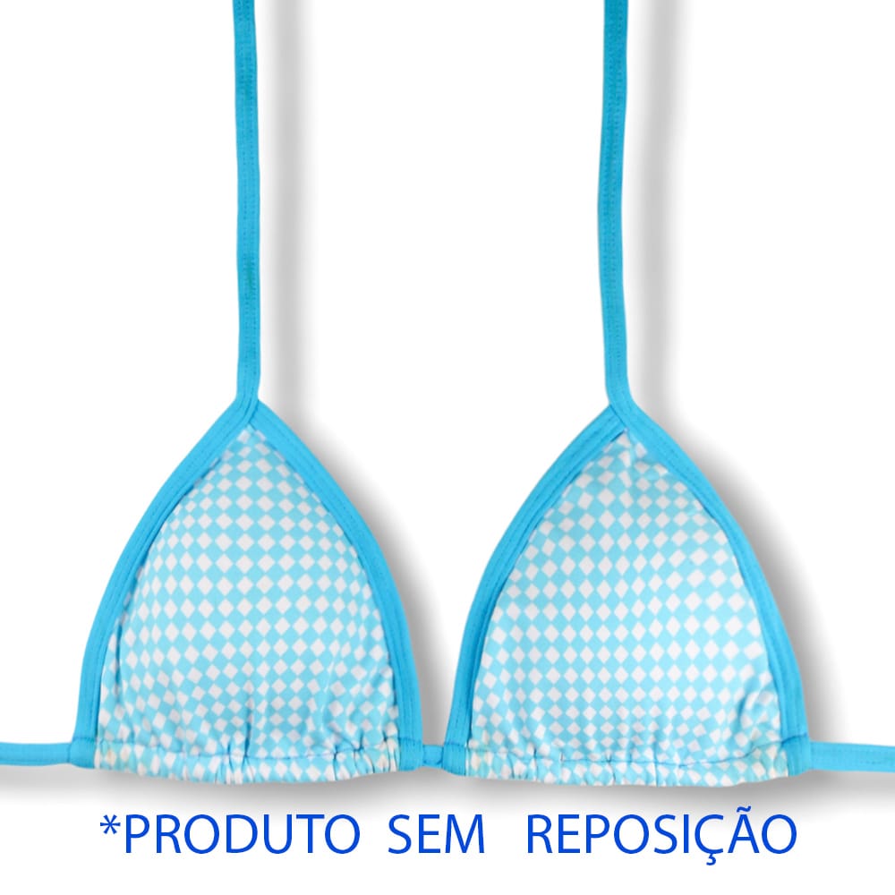 Top Mara Vichy Azul | Cortininha com Viés Tradicional | Abertura para Bojo | Biquíni Estampa | Detalhes Azul